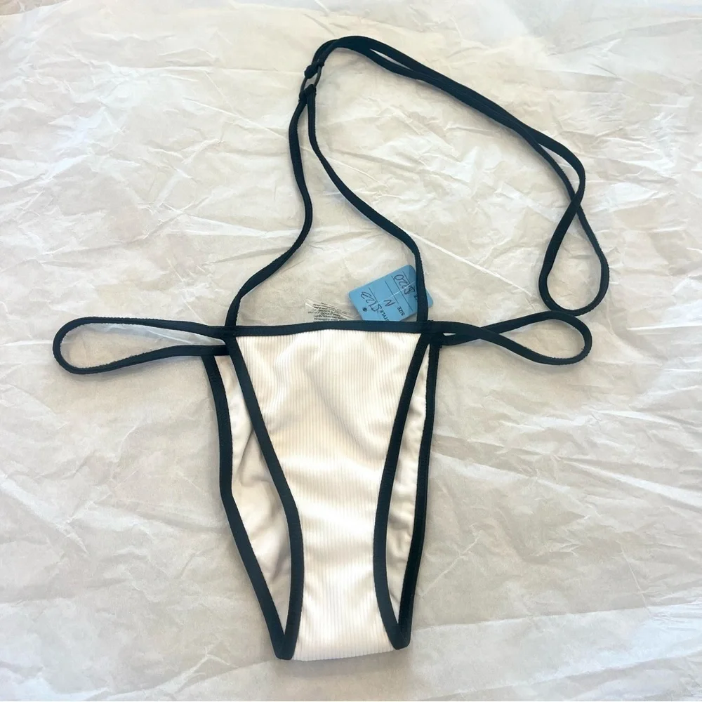 NWT Minimale Animale Plantoon Bikini Bottom Halter Harness , Medium , White rib